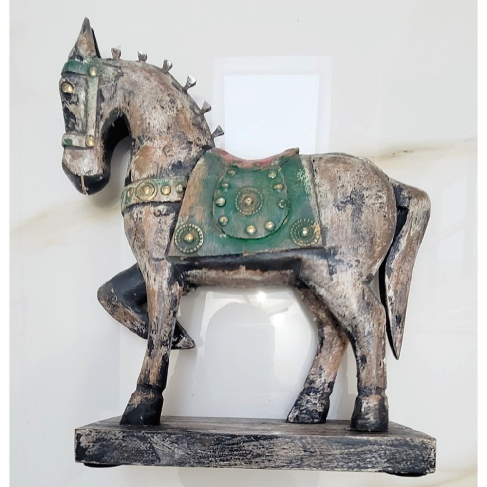 MONUMENTAL TEMPLE HORSE SCULPTURE WOOD CARVED POLYCHROME PAINTED